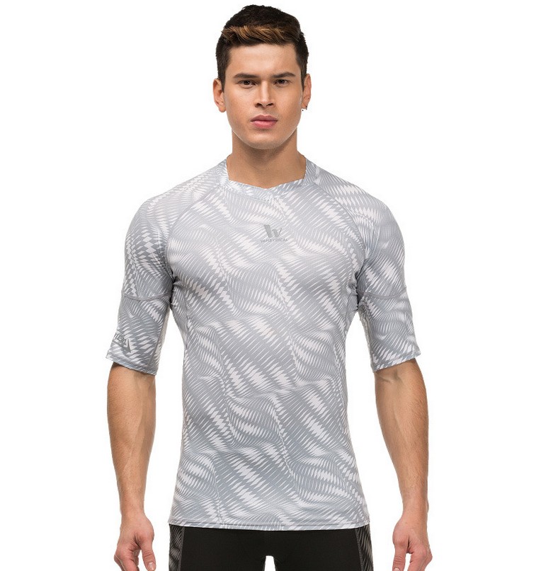 YG1038-4 Men’s Compression Short Sleeve Printed Sports Shirt Skin Running Tee